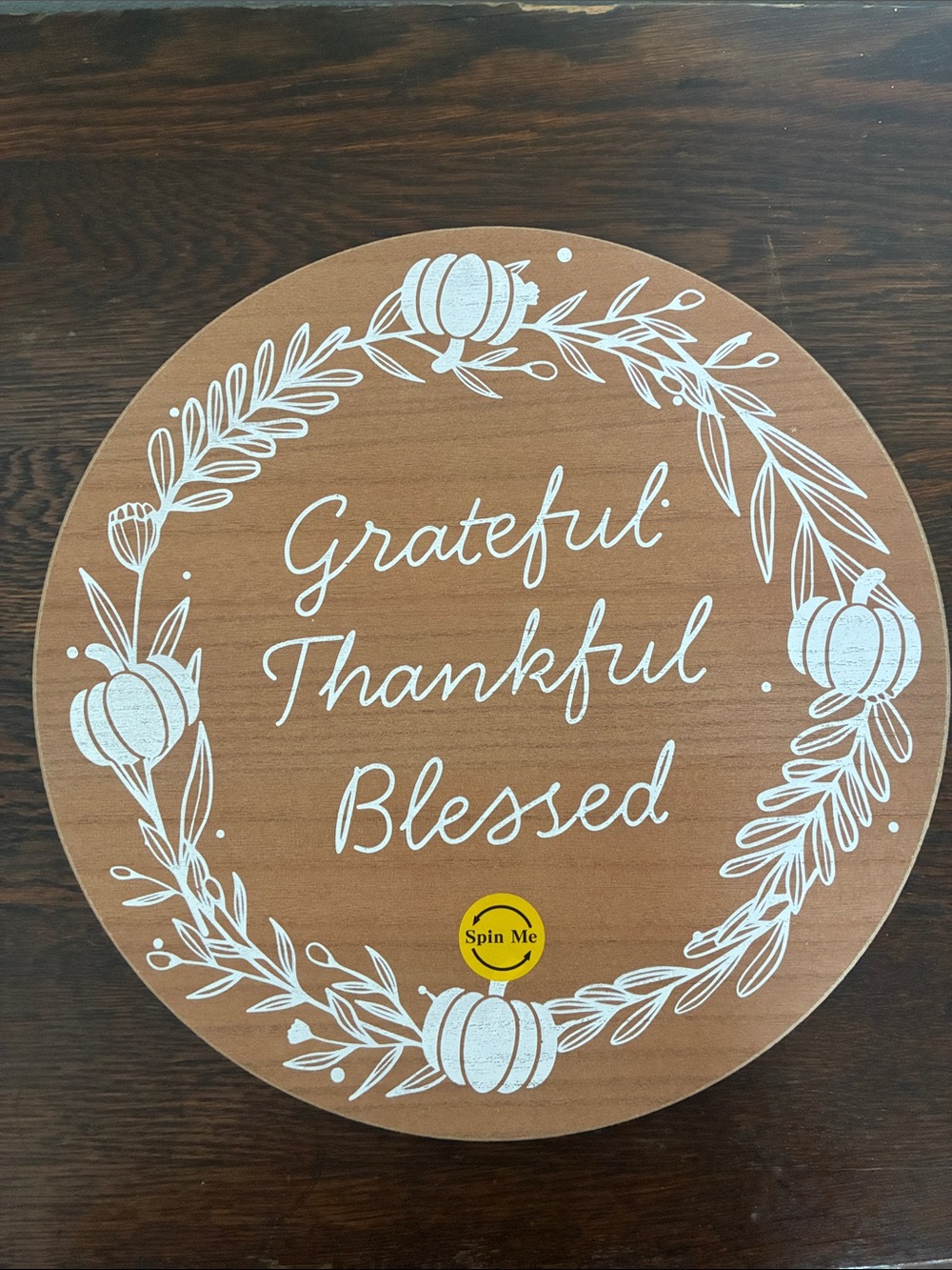 NWT-13” Farmhouse Chic- Grateful, Thankful, Blessed Wooden Lazy Susan Turntable